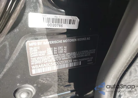 2013 BMW 640I Gran Coupe z USA, uszkodzony, nr VIN WBA6A0C54DDZ03939